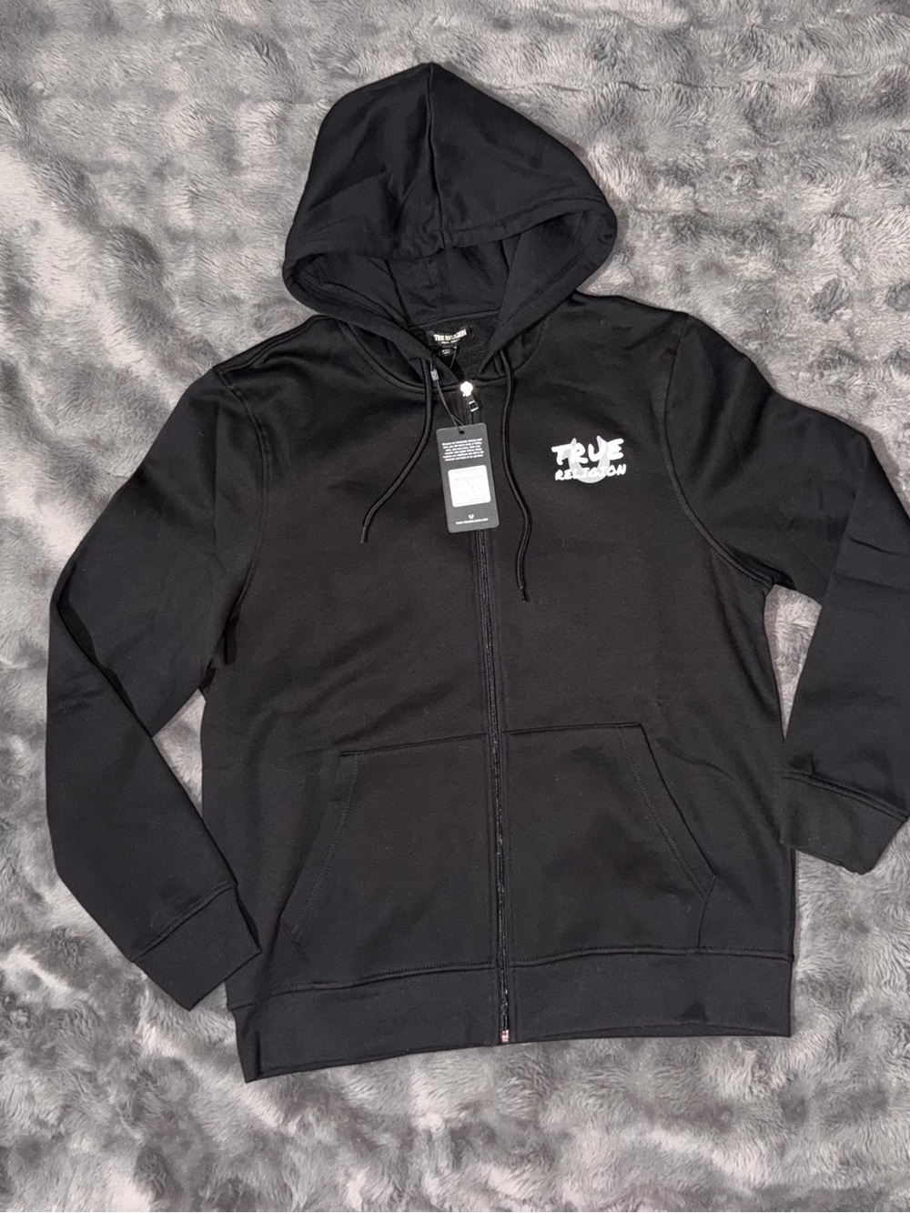 True Religion Black Full-Zip Hoodie Jacket with Logo